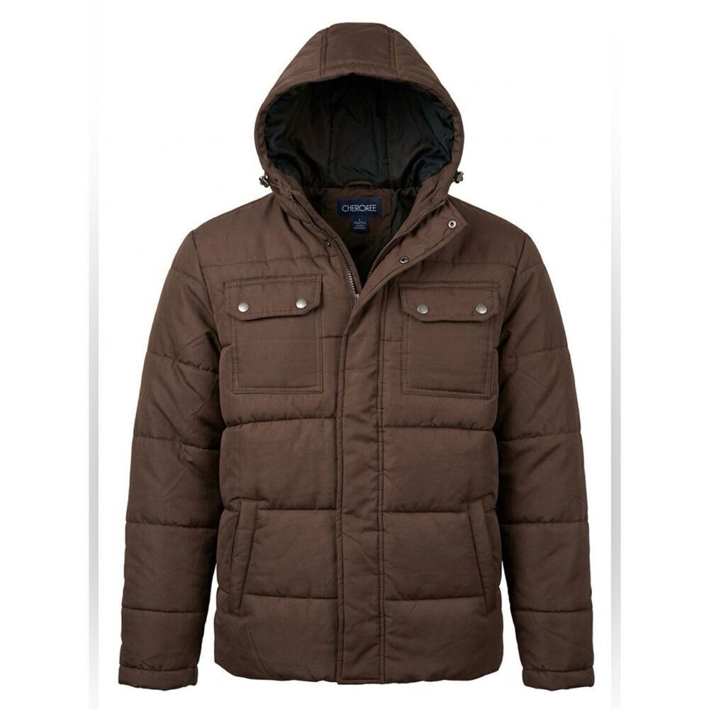 Cherokee Brown Hooded Men's Puffer Coat